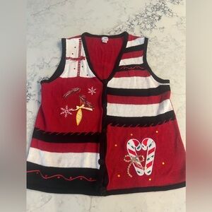 Women’s Vintage Christmas Holiday Editions Knit Embroidered Vest XL EUC